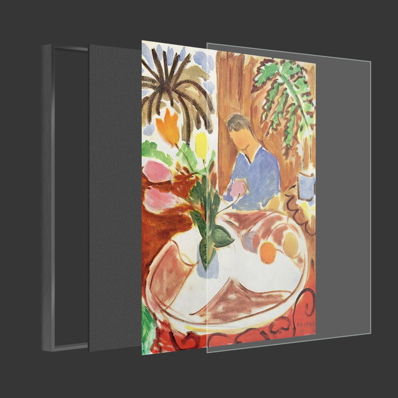 Matisse esthétique abstraite - peinture sur toile, Cadre noir, H 24 po x l 16 po x P 1,5 po