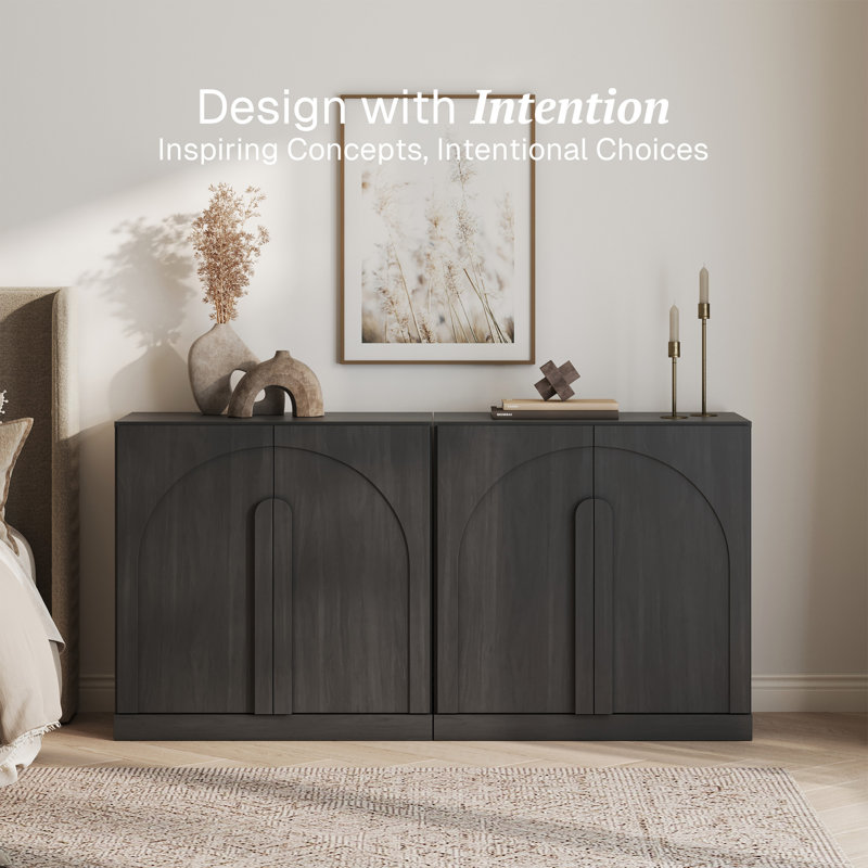 Set of 2 Sideboard Cabinet w/Wood Doors & Shelf, Ebony, Bijou Ebony B