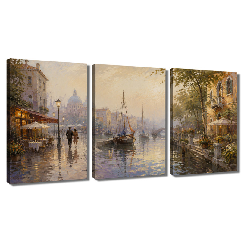 Impression sur toile tendue sur toile à 3 panneaux, art de Venise rétro, 20 * 30 pouces * 3