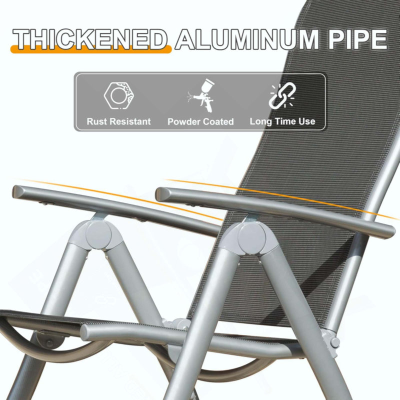 Ensemble de 2 chaises de patio pliantes, chaises de patio inclinables d'extérieur à cadre en aluminium pour le jardin, le camping, la plage, la terrasse, chaises de jardin réglables à haut dossier avec siège en tissu PVC-coated polyester