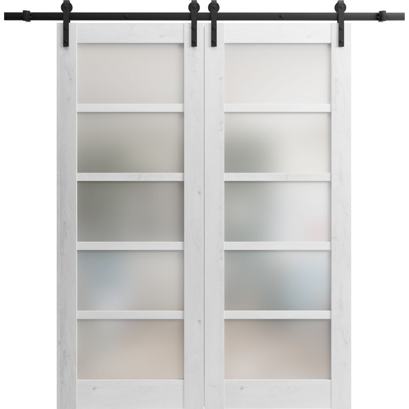 Porte de grange à panneaux en bois Quadro sans trousse de quincaillerie d'installation, 72 po x 80 po, Blanc nordique