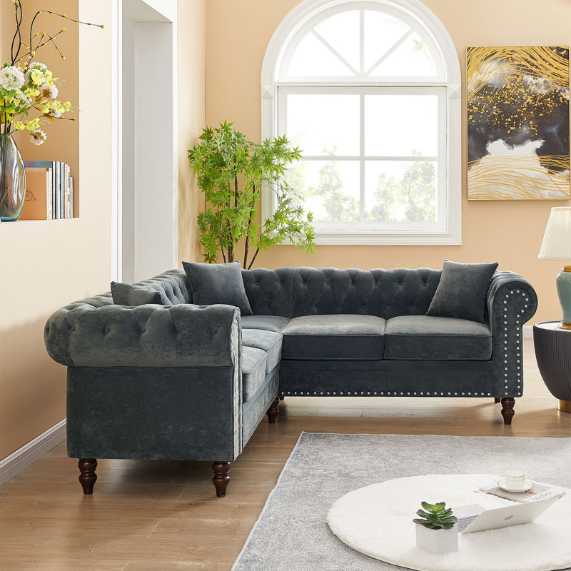 Canapé modulaire 3 pièces Tomomi, Velours gris velours