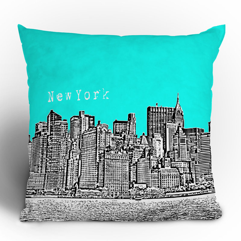 Coussin Bird Ave New York, Aigue-marine, 16 po x 16 po