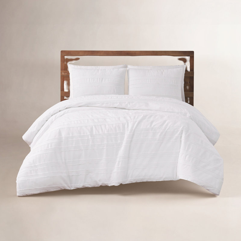Ensemble de housse de couette 3 pièces Naveen, Housse de couette double / grand et 2 taies décor, Blanc