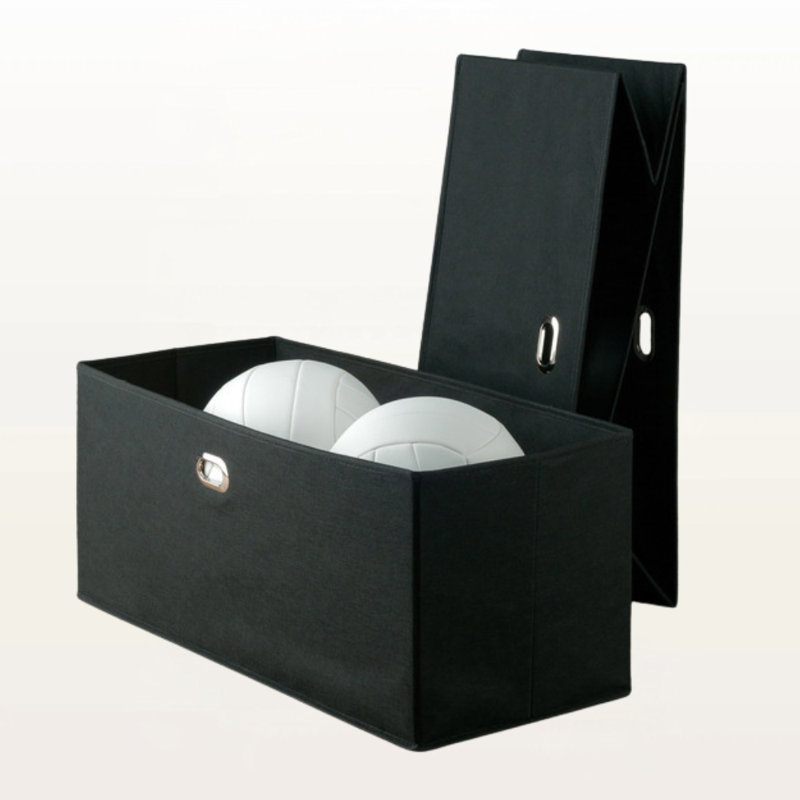 Ikeda 2-Piece Foldable Fabric Basket Set in Black, 9.94'' H X 22.89'' W X 10.03'' D, 9.94" H x 22.89" W x 10.03" D, Black
