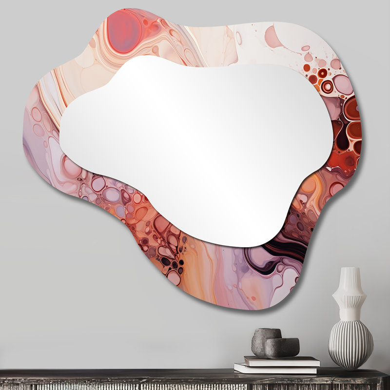 Rose galaxies abstraites à encre liquide II - miroir mural nuage d'encre liquide, miroir décoratif asymétrique moderne, impression d'art en métal