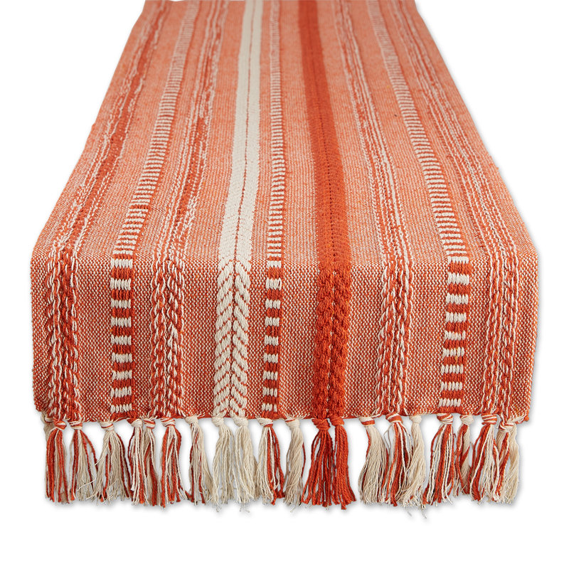 Leore Striped 100% Cotton Table Runner, 72" x 15", Orange