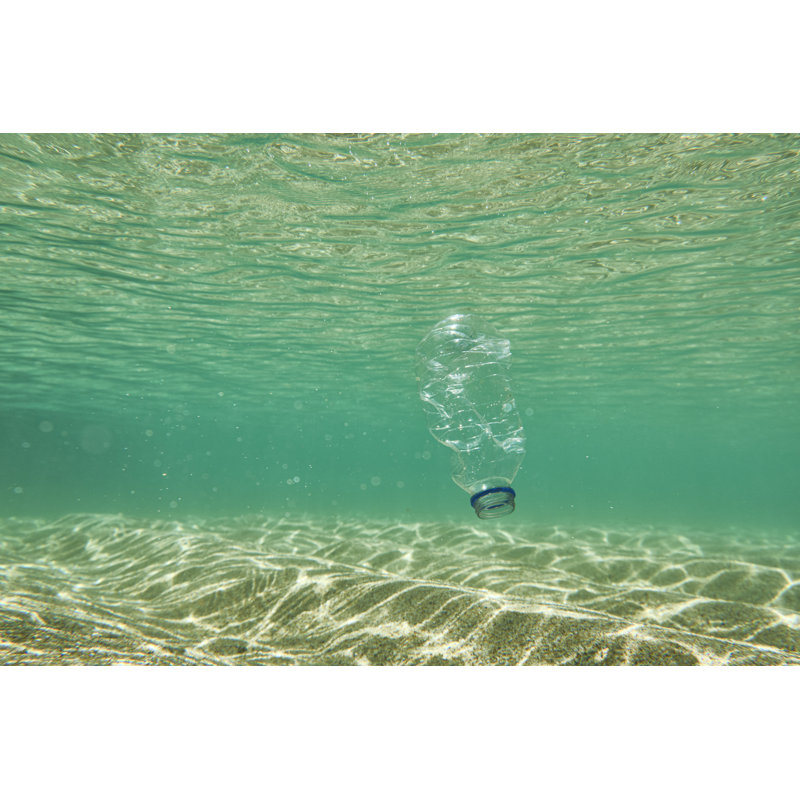 Ocean Pollution, Single Use Plastic Water Bottle In The Sea. by Creacart - No Frame Print on Canvas, 30cm H x 46cm W