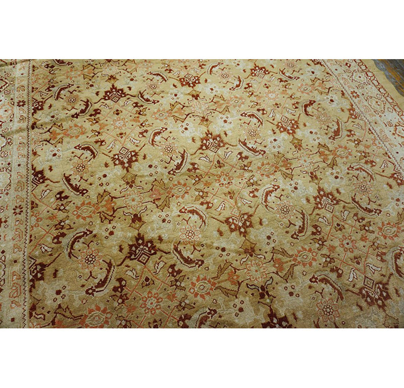 Magnificent Apricot Color and Superb Geometric Design Antique Indian Agra Rug