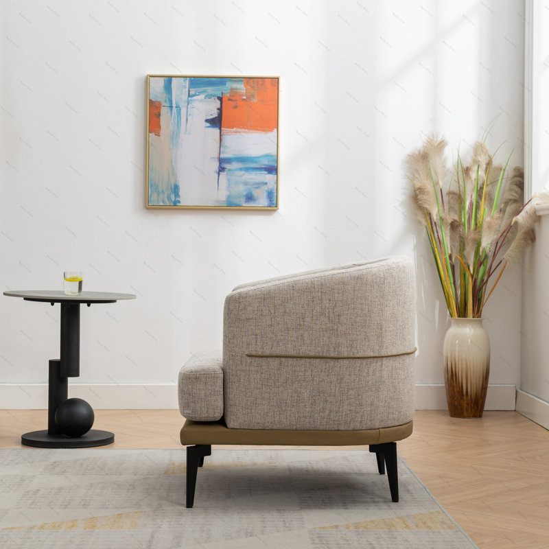 Fauteuil rembourré rond pour le salon, Moutarde / lin gris