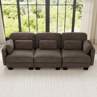 Channel Tufted Design Modern Minimalist Modular Sectional 3 Seater Sofa, 3-Seater Couch with Thick Comfortable Seat Cushions, Suitable for Living Room