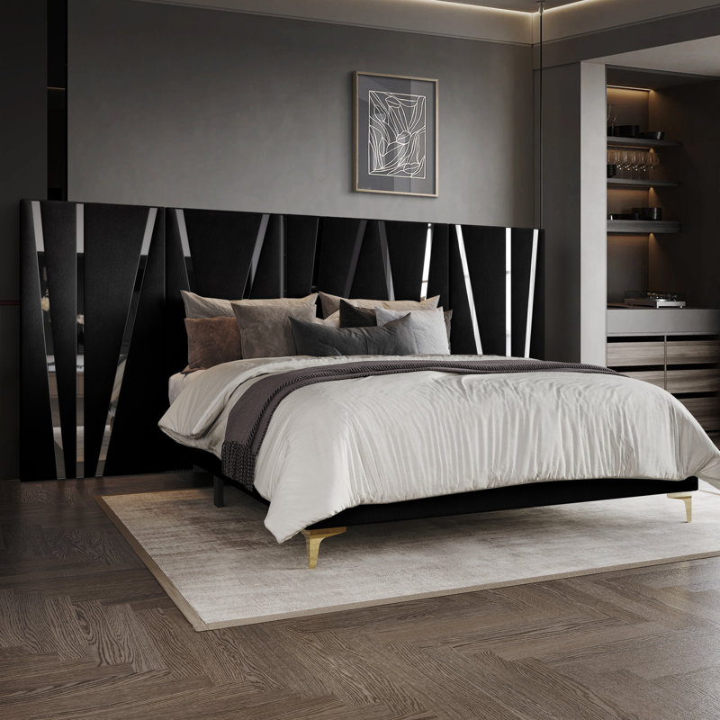 KING SIZE WALL BED IN BLACK VELVET, King, Black