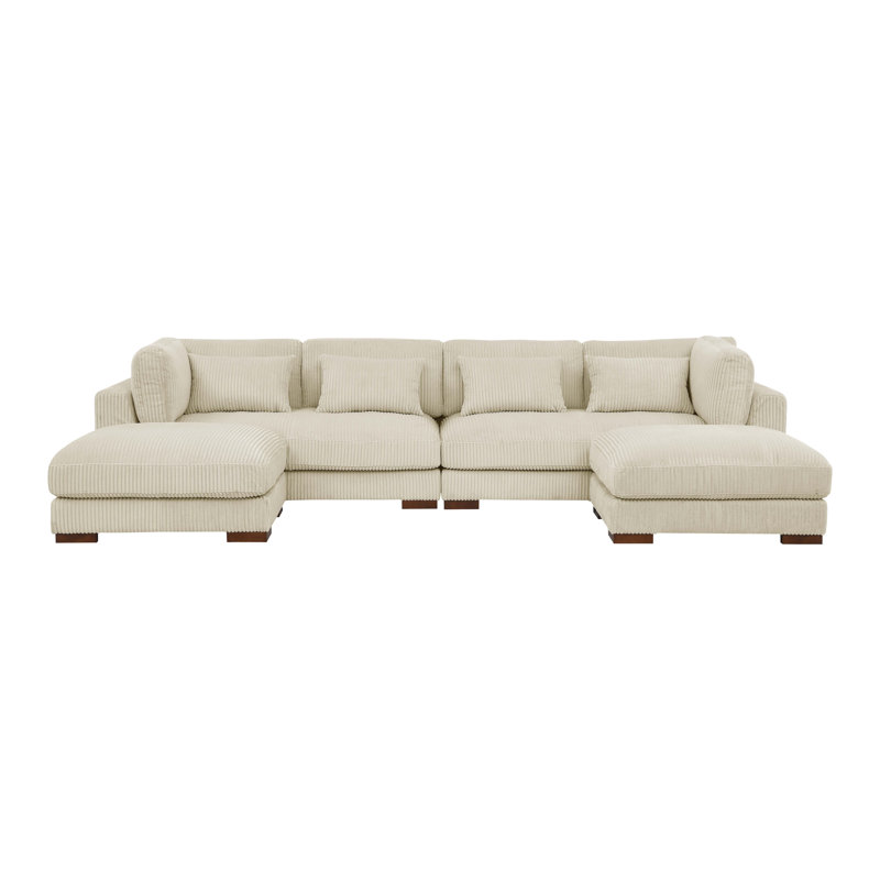 Croy Corduroy U-Shaped Sectional Symmetrical, Cream Corduroy