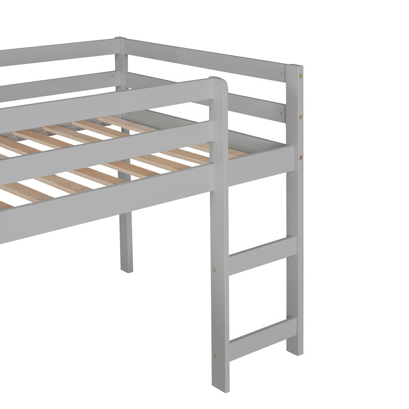 Lit mezzanine avec glissade, conception multifonctionnelle, Lit simple, Gris
