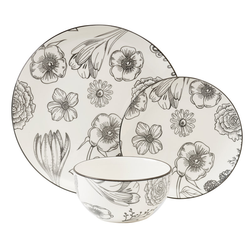 Addysin Porcelain China Dinnerware Set 12 Piece - Service for 4