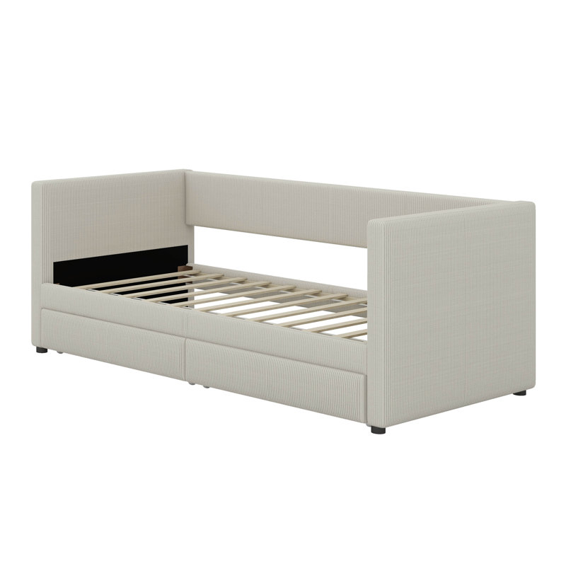 Twin Size Corduroy Daybed With Two Drawers, Beige