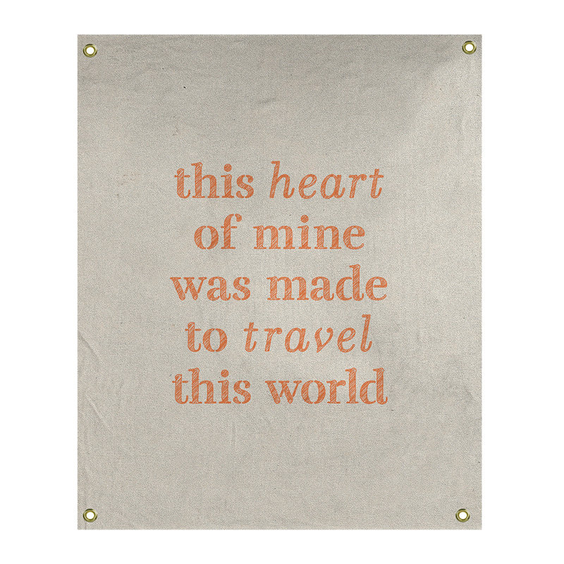 Tapisserie de polyester, voyage d’amour, H 80 po x l 59 po, Blanc / Orange