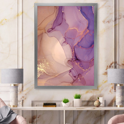 Mauve et jaune nuages d'encre de marbre - décoration murale encadrée abstraite