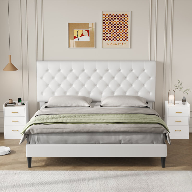 Ensemble de chambre à coucher 3 pièces, lit de rangement à DEL 4 tiroirs + 2 tables de chevet avec 3 tiroirs chacune et port USB + prise intégrée