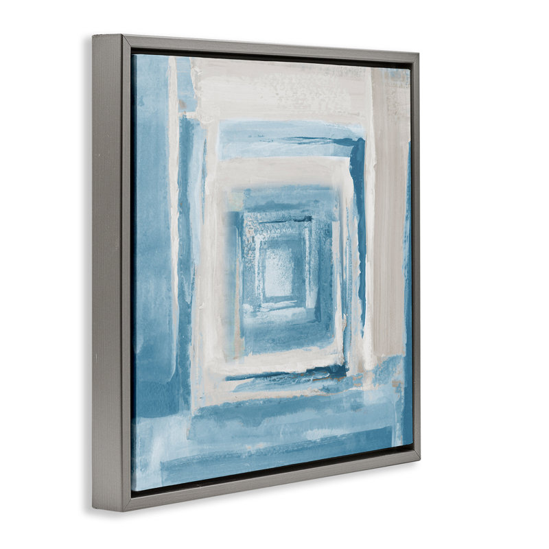 Art mural bleu et beige sur toile par Lanie Loreth, Cadre flottant gris lustré, H 18 po x l 18 po