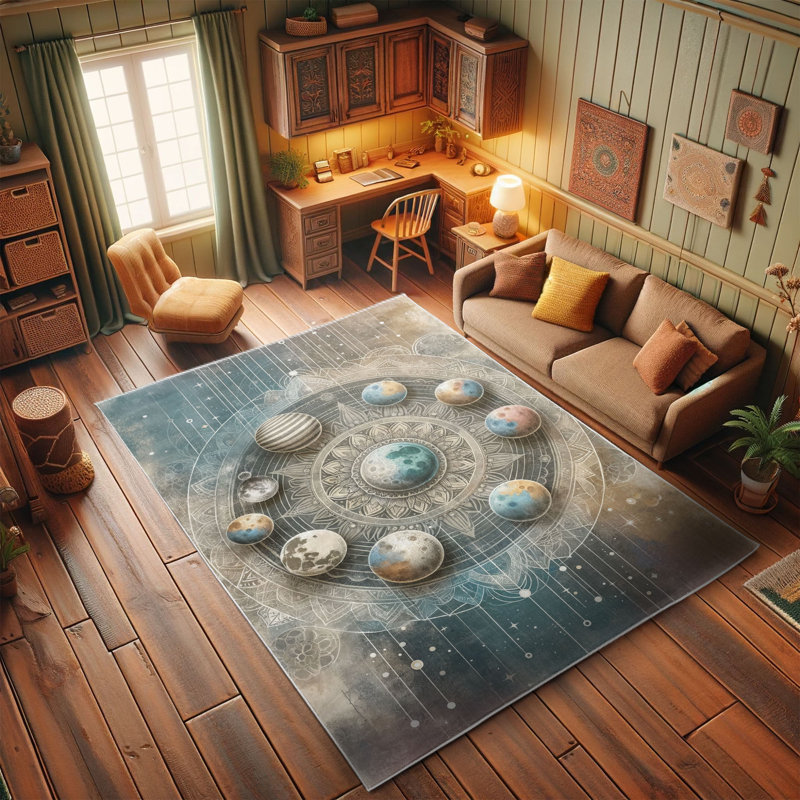 Gray Boho Mandala Planets Decorative Area Rug, 2' 5" x 5'