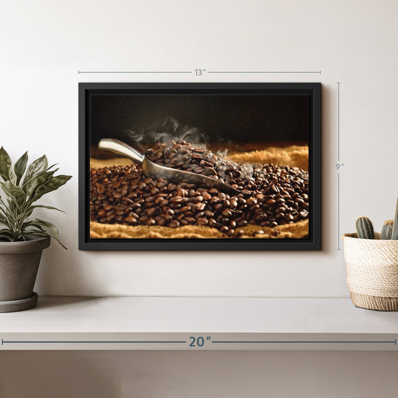 "Art des grains de café torréfiés frais", H 9 po x l 13 po