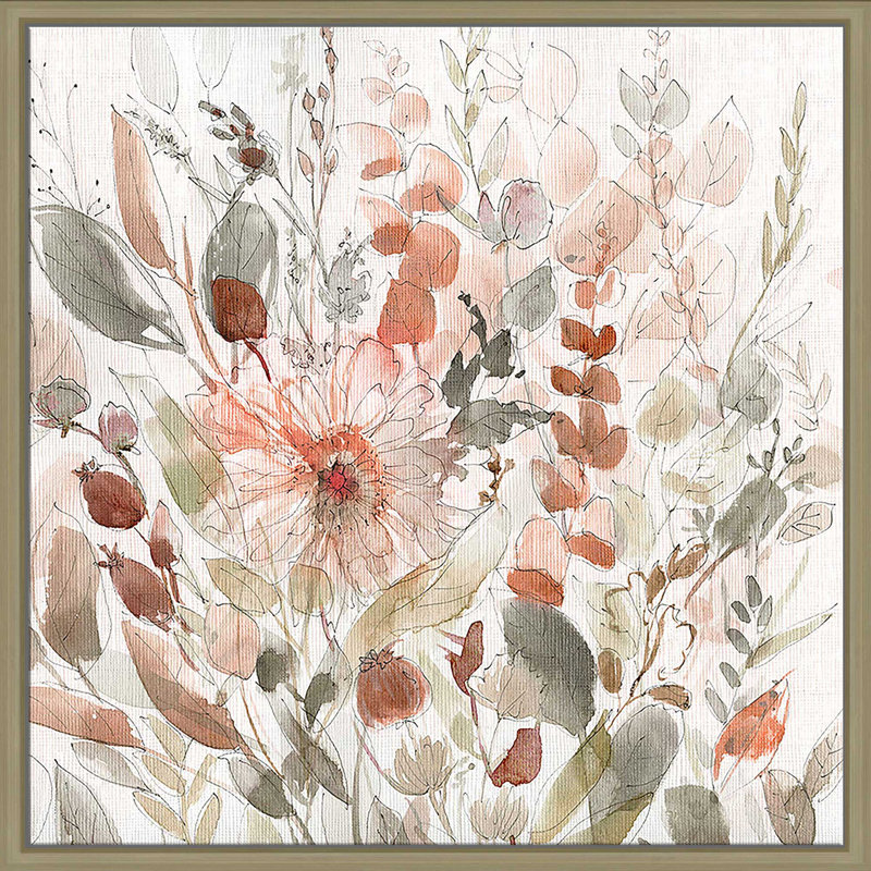 «Wild Blush Garden (Square)» par Carol Robinson, reproduction, H 21,5 po x l 21,5 po x P 2 po, Cadre flottant champagne