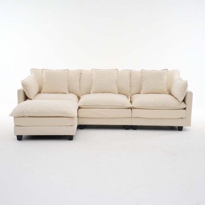 Modular 3-Seat L-Shaped Sofa With Storage Ottoman For Living Spaces