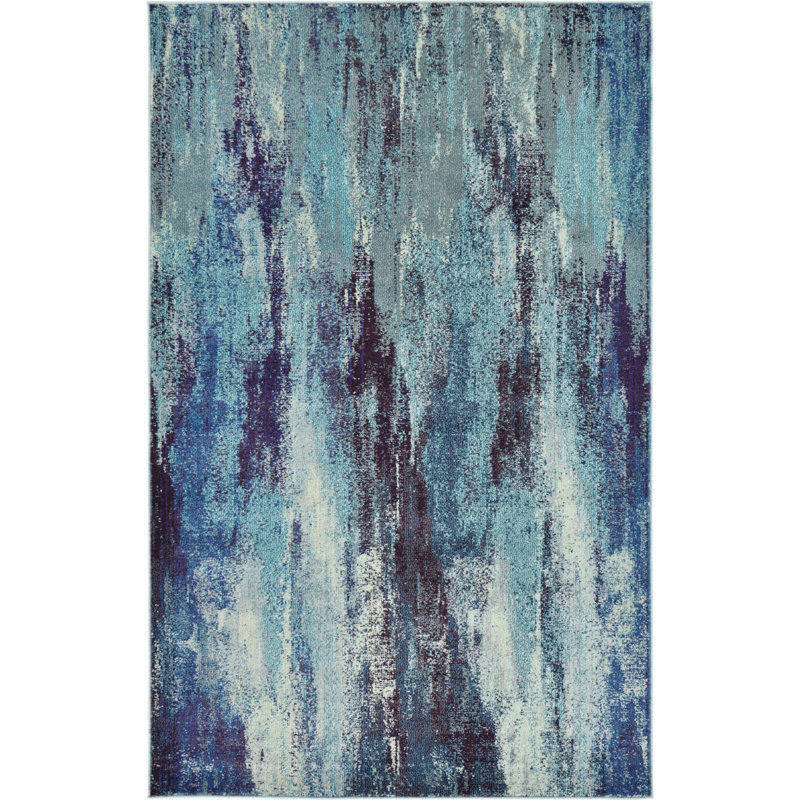 Tapis bleu à motif abstrait Rizer, Rectangle 8 p x 11 pi 4 po