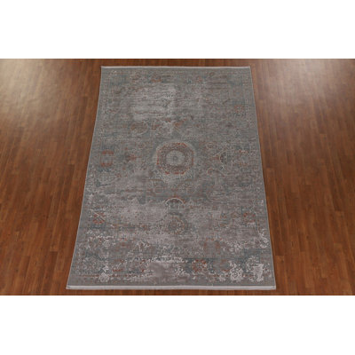 Gray & Ivory Traditional Carved Area Rug 6x9