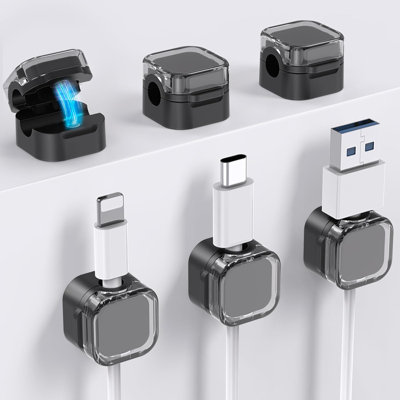 6 Pack Magnetic Cable Organizer [1s Lock] Cord Holders Clips Strong Adhesive Cord Keeper