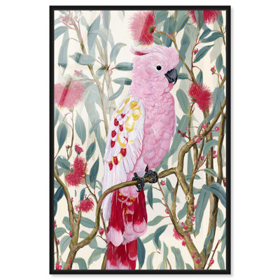 «Pink Cockatoo I», impression sur toile encadrée par Art Remedy, cadre noir, 16 x 24