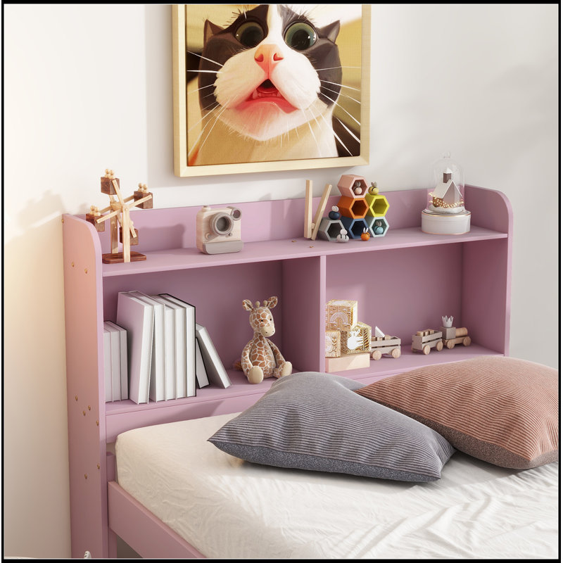 Twin Bed With Trundle,Bookcase,Pink
