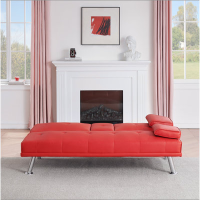 67-inch Red Leather Multifunctional Double Folding Sofa Bed with Coffee Table for Office Use
