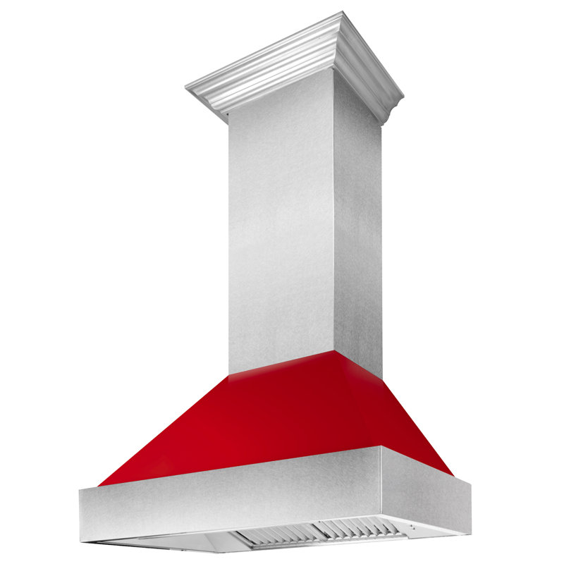36" Fingerprint Resistant Stainless Steel Range Hood with Fingerprint Resistant Shell (8654SN-36), Red Gloss