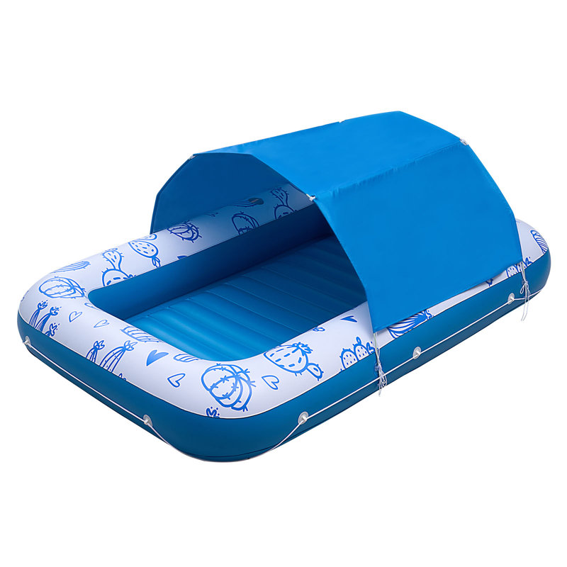 Inflatable Pool Float with UPF 50+ Canopy, 82" x 55" Large Tanning Pool Floating Lounger for Adults, 550LBS Capacity Sunbathing Lounger Floaties with Pillow, Phone & Cup Holder for Water Fun