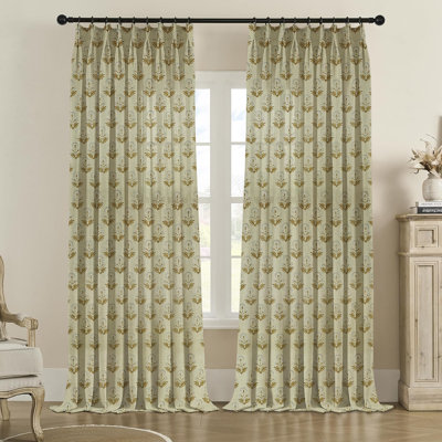 Fabdivine Patio, Farmhouse Home Décor Pinch Plated Curtains Summer, Spring with White and Green Window or Kitchen 2 Panel Set Hook Drapes, Handmade Floral Block Print, Blackout 27x29 Inches, Rishi