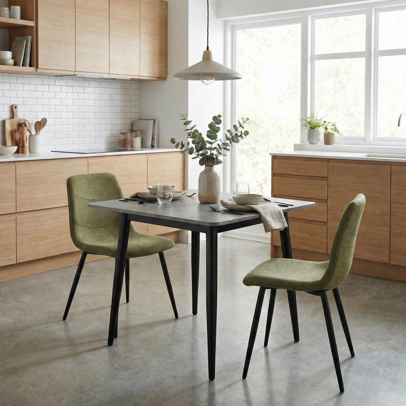 3 Piece Marble Effect Square Dining Table & Chairs Set, Green, Grey