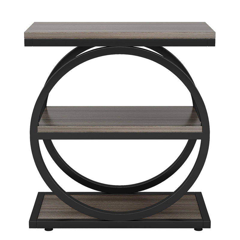 Industrial Narrow End Table With 3 Shelves - 23.6" Space-Saving Side Table, Wood & Metal Frame - Multi-Functional Sofa Table, Nightstand