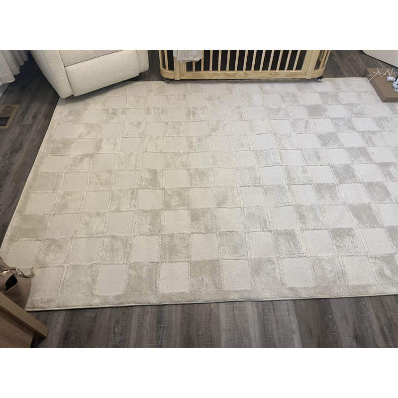 Tapis géométrique en polyester / polypropylène tissé à la machine Cyril, Rectangle 7 pi 6 po x 10 pi