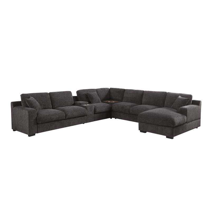Canapé modulaire moderne en chenille de 141,5 po Celine, Gris