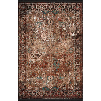 Beige-Toned Dark-Themed Multi-Colored Traditional Motif Ethnic Patterned Vintage Decorative Rug