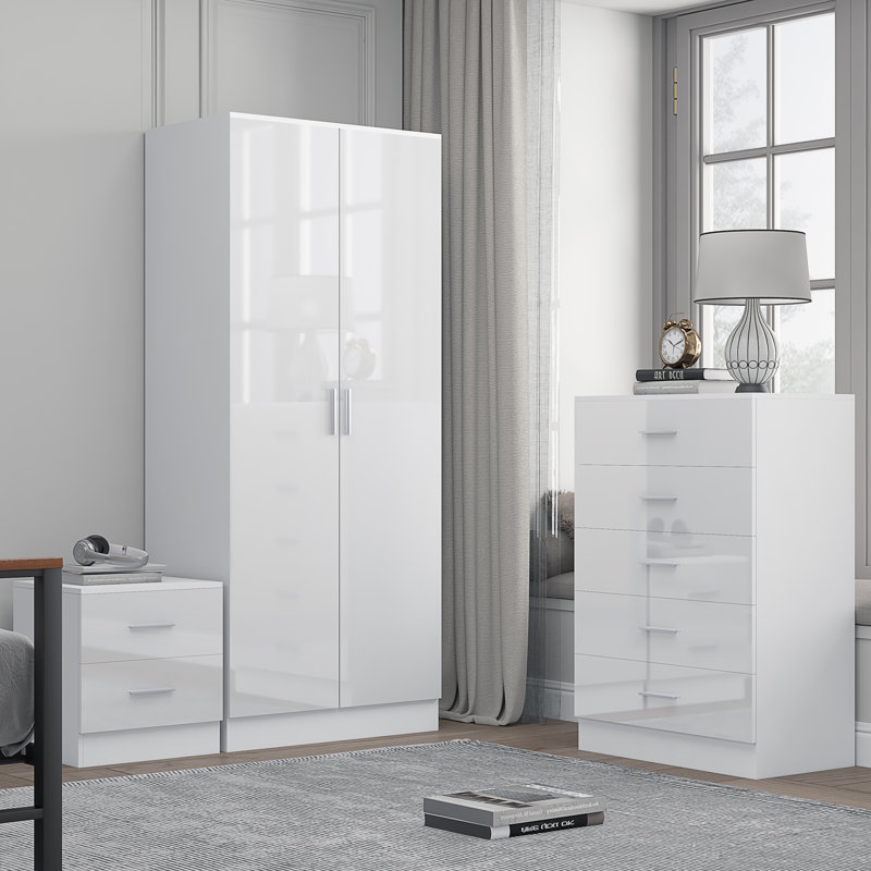 Eva Piece Bedroom Set, White Gloss / Matt White
