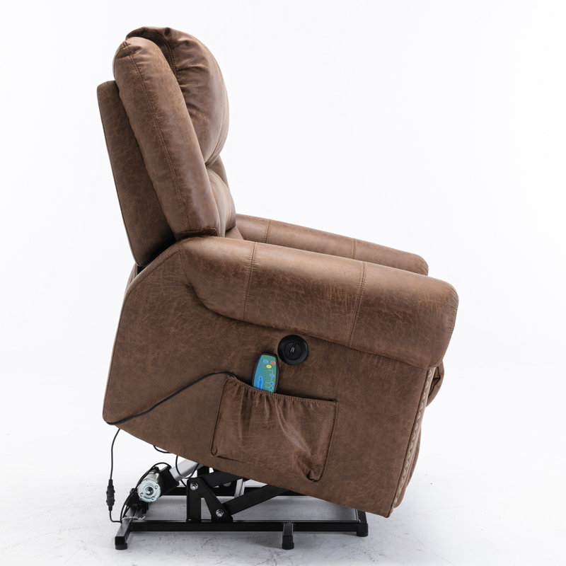 42.5'' Wide Retro Faux Leather Power Lift Assist Recliner with Massage and Heating