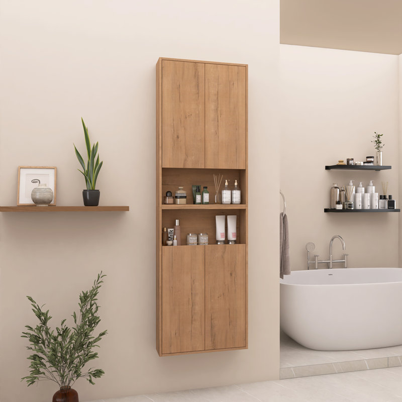 Armoire murale de salle de bain 24 po avec portes à fermeture douce, montage flottant, chêne imitation
