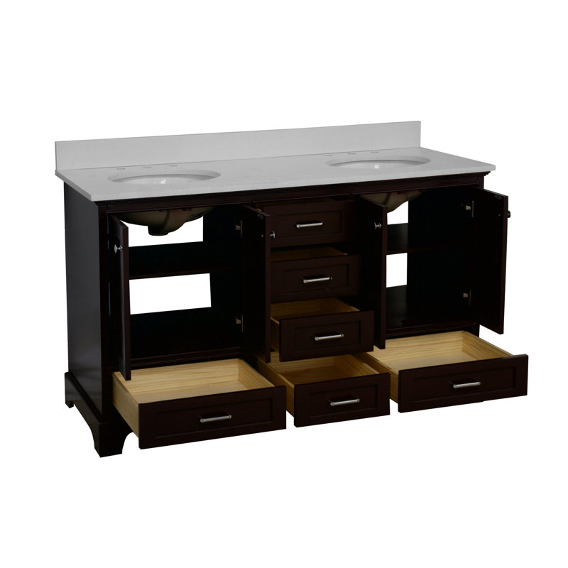 Larosa 60'' Double Bathroom Vanity with Top, Chocolate, Quartz