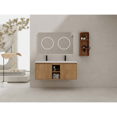 48" Wall-Mounted Bathroom Vanity With Double Sink And Storage Rack