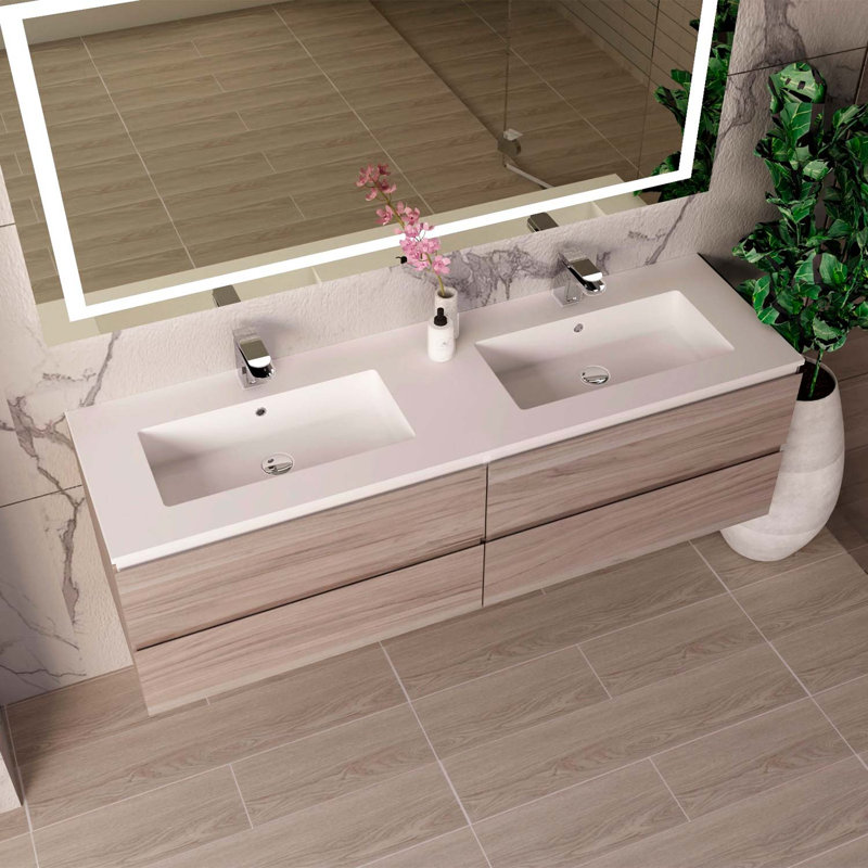 DAX Pasadena Vanity Cabinet with Glossy Toscana Basin, 64", Pine, Pine