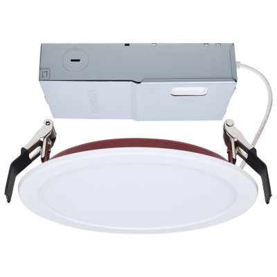 13 Watt LED Fire Rated 6 Inch Direct Wire Slim Fit Flat Face Downlight Round Shape White Finish CCT Selectable 120-277 Volts 0-10V Dimmable