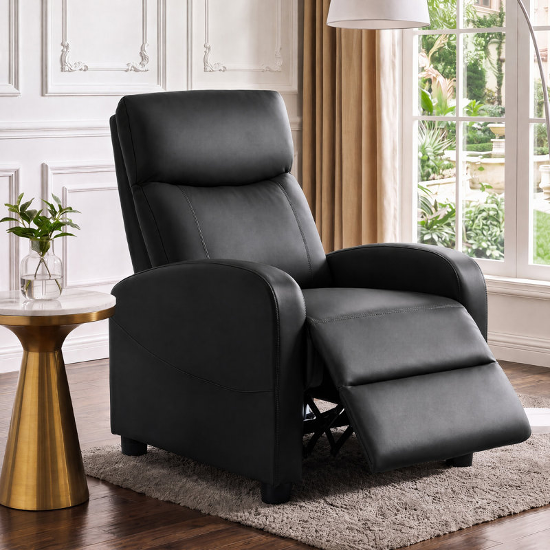 25.2" W Compact Ergonomic Massage Push-Back Recliner, Black